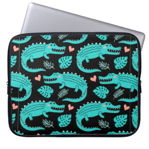 Naadloos patroon met schattige cartoon krokodillen laptop sleeve