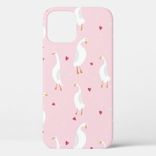 Naadloos patroon met schattige eend met hart op ro iPhone 12 hoesje