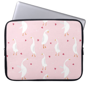 Naadloos patroon met schattige eend met hart op ro laptop sleeve