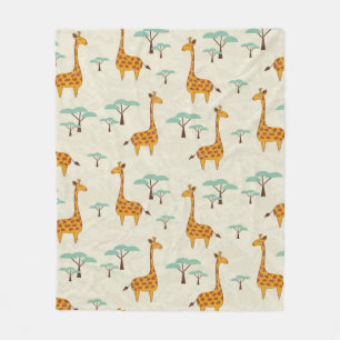 Naadloos patroon met schattige giraffen en bomen,  fleece deken