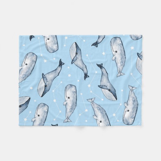 Naadloos patroon met schattige walvissen en sterre fleece deken (Voorkant (Horizontaal))