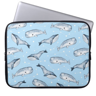 Naadloos patroon met schattige walvissen en sterre laptop sleeve