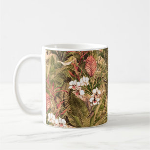 Naadloos patroon met tropische bladeren en bloemen koffiemok