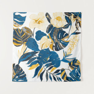 Naadloos patroon met tropische bladeren en bloemen wandkleed