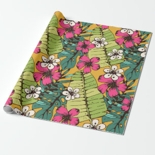 Naadloos patroon met tropische bloemen, palmverlof cadeaupapier