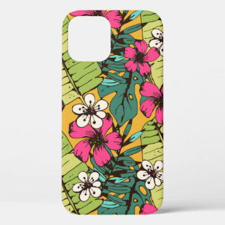 Naadloos patroon met tropische bloemen, palmverlof iPhone 12 hoesje