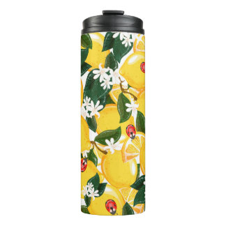 Naadloos patroon met tropische zomercitroenvruchte thermosbeker