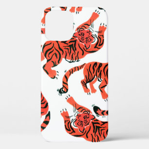 Naadloos patroon met verf in gouache tigers bij iPhone 12 hoesje