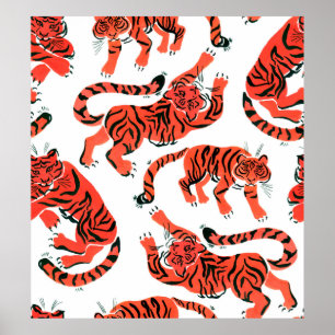 Naadloos patroon met verf in gouache tigers bij poster