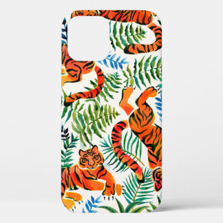 Naadloos patroon met verf in waterverf tijgers iPhone 12 hoesje