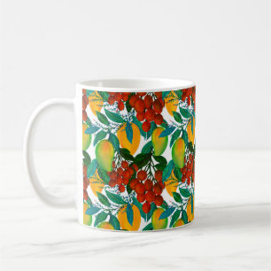 Naadloos patroon met vers helder exotisch mango koffiemok