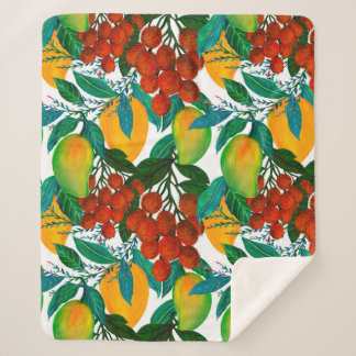 Naadloos patroon met vers helder exotisch mango sherpa deken
