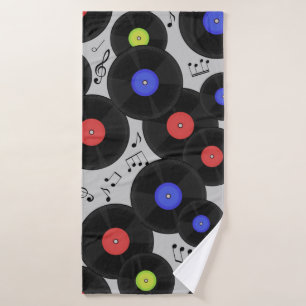 Naadloos patroon met vinylrecords en noten. badhanddoek