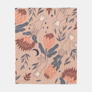 Naadloos patroon met vogels, proteïnebloemen en ha fleece deken