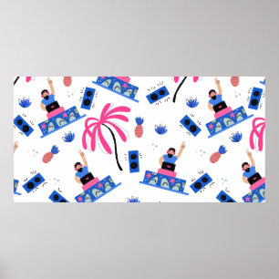 Naadloos patroon met vrolijke dj-palmbomen pineapp poster