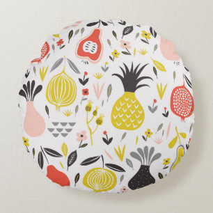 naadloos patroon met vruchten, bloemen en rond kussen