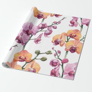 Naadloos patroon met waterverf orchidebloemen cadeaupapier