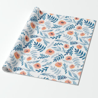 Naadloos patroon met waterverf rozen en blauwe el cadeaupapier