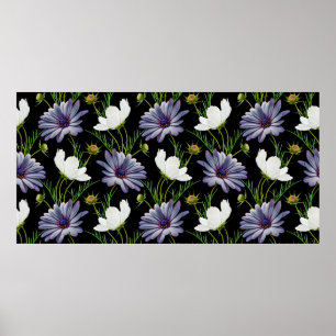 Naadloos patroon met witte kosmos en blauwe mais poster