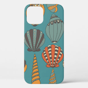 Naadloos patroon met zeeschelpen, met de hand getr iPhone 12 hoesje