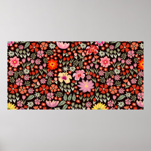 Naadloos patroon met zonnebloemen asters tulpen poster