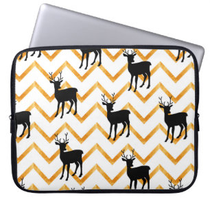 Naadloos patroon met zwarte herten en gouden textu laptop sleeve