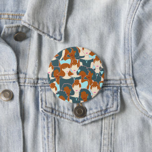 Naadloos patroon met zwarte meisjes en witte meisj ronde button 7,6 cm