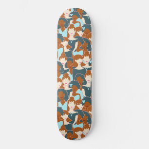Naadloos patroon met zwarte meisjes en witte meisj skateboard