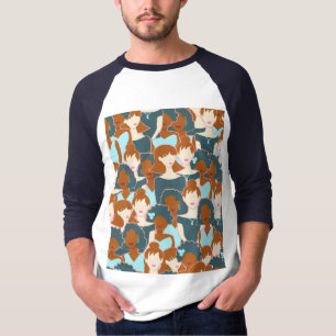 Naadloos patroon met zwarte meisjes en witte meisj t-shirt