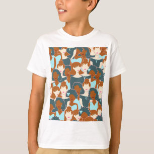 Naadloos patroon met zwarte meisjes en witte meisj t-shirt