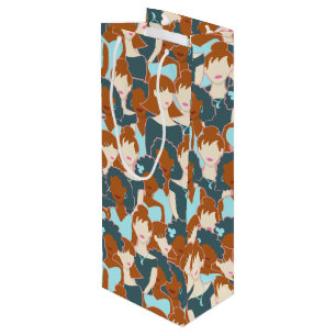 Naadloos patroon met zwarte meisjes en witte meisj wijn cadeautas