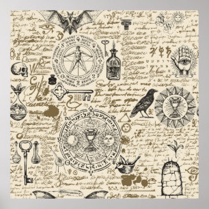 naadloos patroon op een alchemiethema in de poster