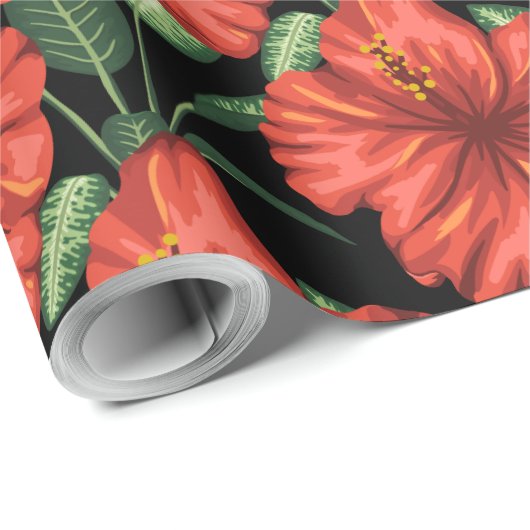 Naadloos patroon Tropische rode bloemen groene bla Cadeaupapier (Rol Hoek)