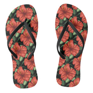 Naadloos patroon Tropische rode bloemen groene bla Teenslippers