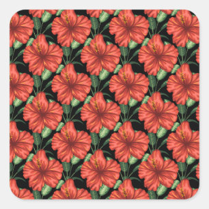 Naadloos patroon Tropische rode bloemen groene bla Vierkante Sticker