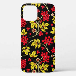naadloos patroon van bloemen en bessen. Russisch iPhone 12 Hoesje