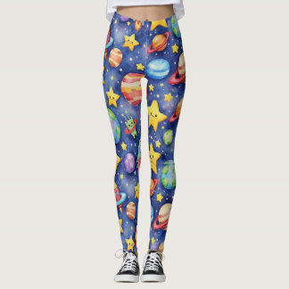 Naadloos patroon van een Cartoon Galaxy Leggings
