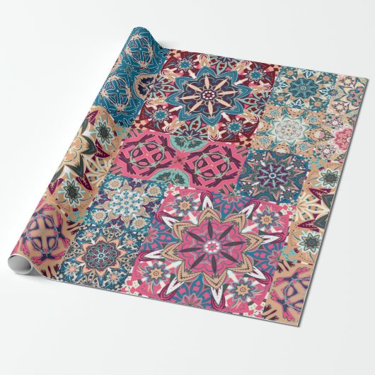 Naadloos patroon van florale patchwork.  controleu cadeaupapier (Uitgerold)