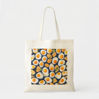 Naadloos patroon van gebakken ei en toast | Keuken Tote Bag