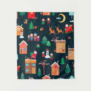 Naadloos patroon van happy Christmastime in een vi Wandkleed