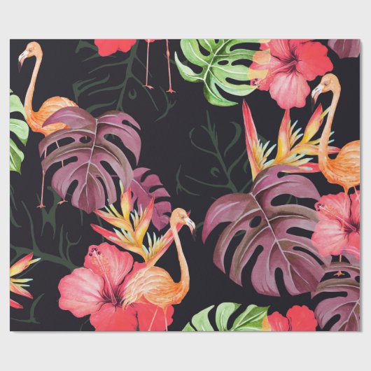 Naadloos patroon van hibiscus flower, flamingos en cadeaupapier (Vlak)