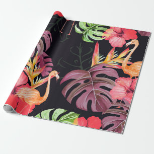 Naadloos patroon van hibiscus flower, flamingos en cadeaupapier