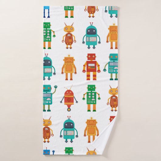 Naadloos patroon van kleurrijke retro robots in a  badhanddoek (Badhanddoek)