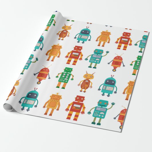 Naadloos patroon van kleurrijke retro robots in a cadeaupapier (Uitgerold)