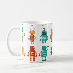 Naadloos patroon van kleurrijke retro robots in a koffiemok
