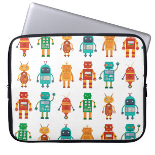 Naadloos patroon van kleurrijke retro robots in a laptop sleeve