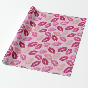 Naadloos patroon van kus met roze lippenstift cadeaupapier