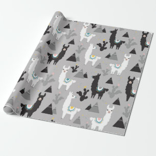 Naadloos patroon van lamacactus en bergen cadeaupapier