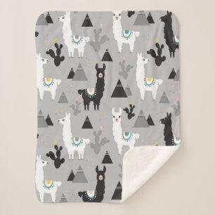Naadloos patroon van lamacactus en bergen sherpa deken