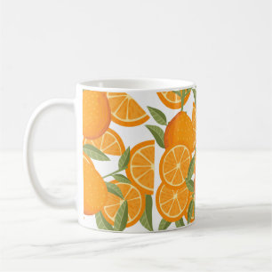 Naadloos patroon van oranje citrusgele vruchten di koffiemok